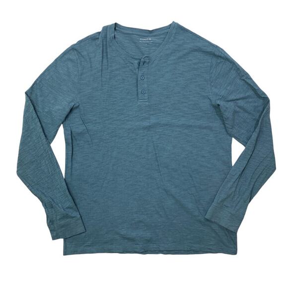 Vince T Shirt Mens L Large Faded Blue Henley Cotton Cuffed Long Sleeve Tee - Picture 1 of 11